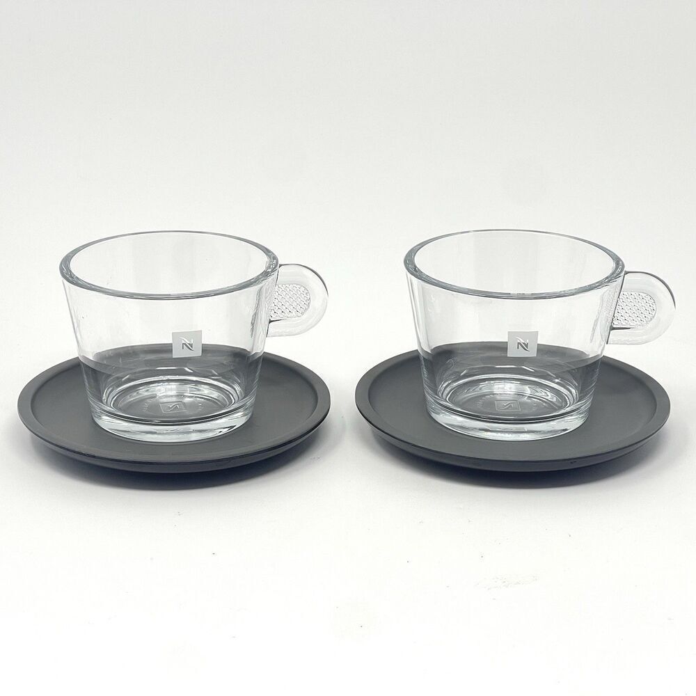 Nespresso View Lungo Glass Espresso Demitasse Cups Melamine Saucers Set Of 2